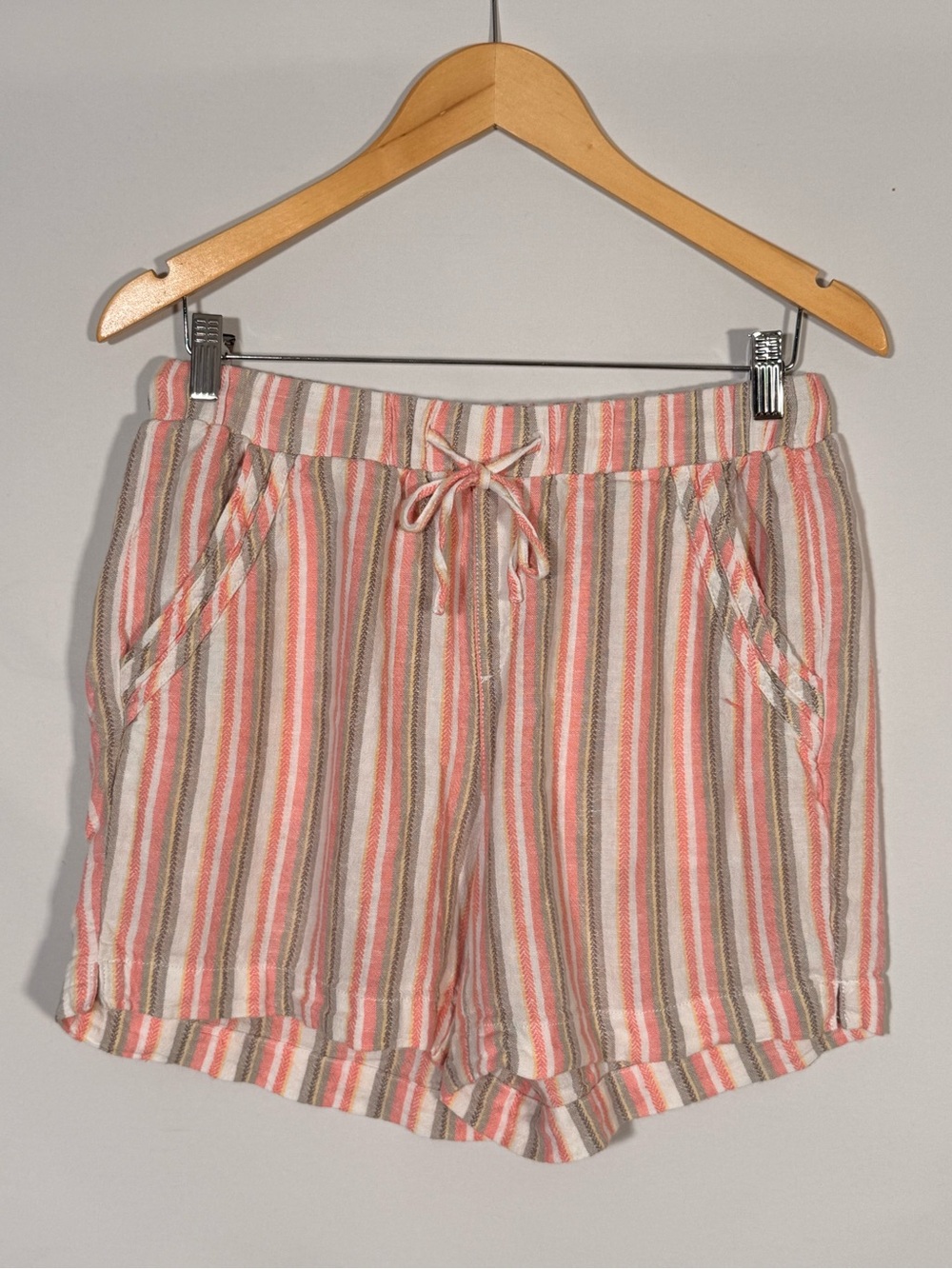 Briggs New York US/M Striped Linen Drawstring Shorts - Peach, Tan, White